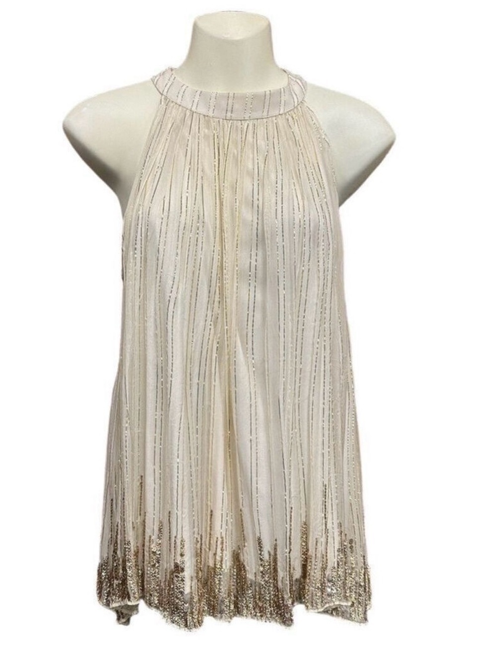 Ranna Gill cream gold sequin party top Small Anthropologie metallic party